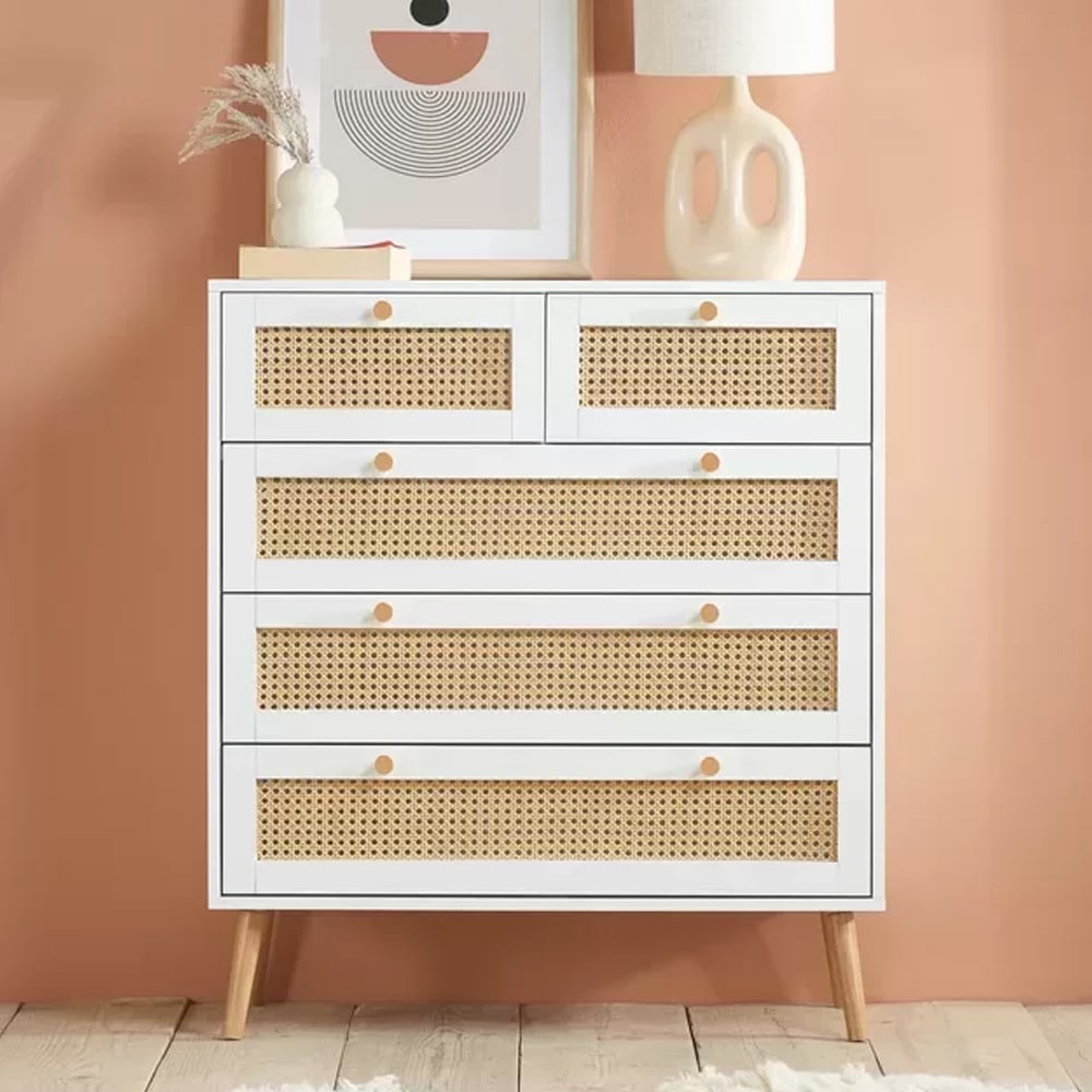 Coralie Wooden Chest Of 5 Drawers In White Oak