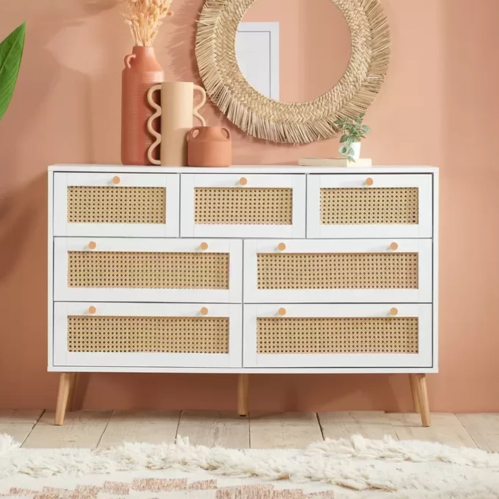 Coralie Wooden Chest Of 7 Drawers In White Oak