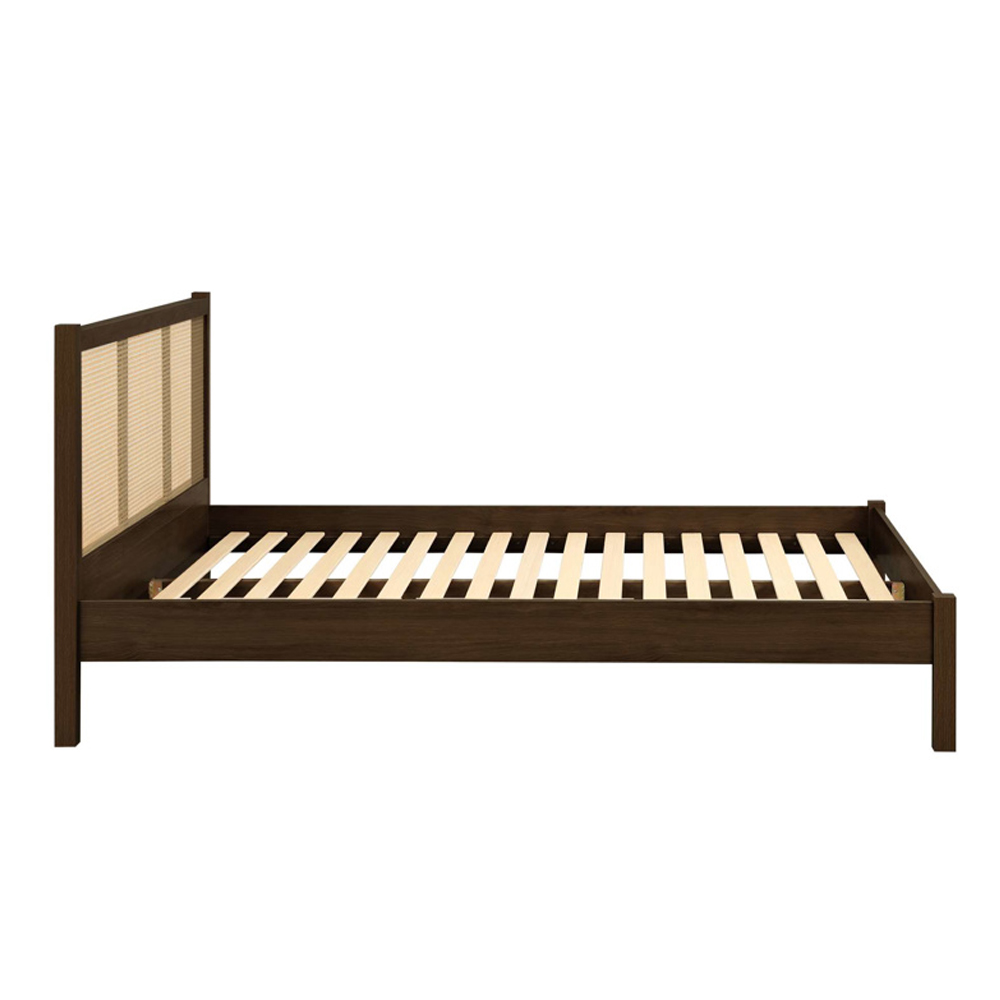 Coralie Wooden Double Bed with Rattan Headboard in Walnut