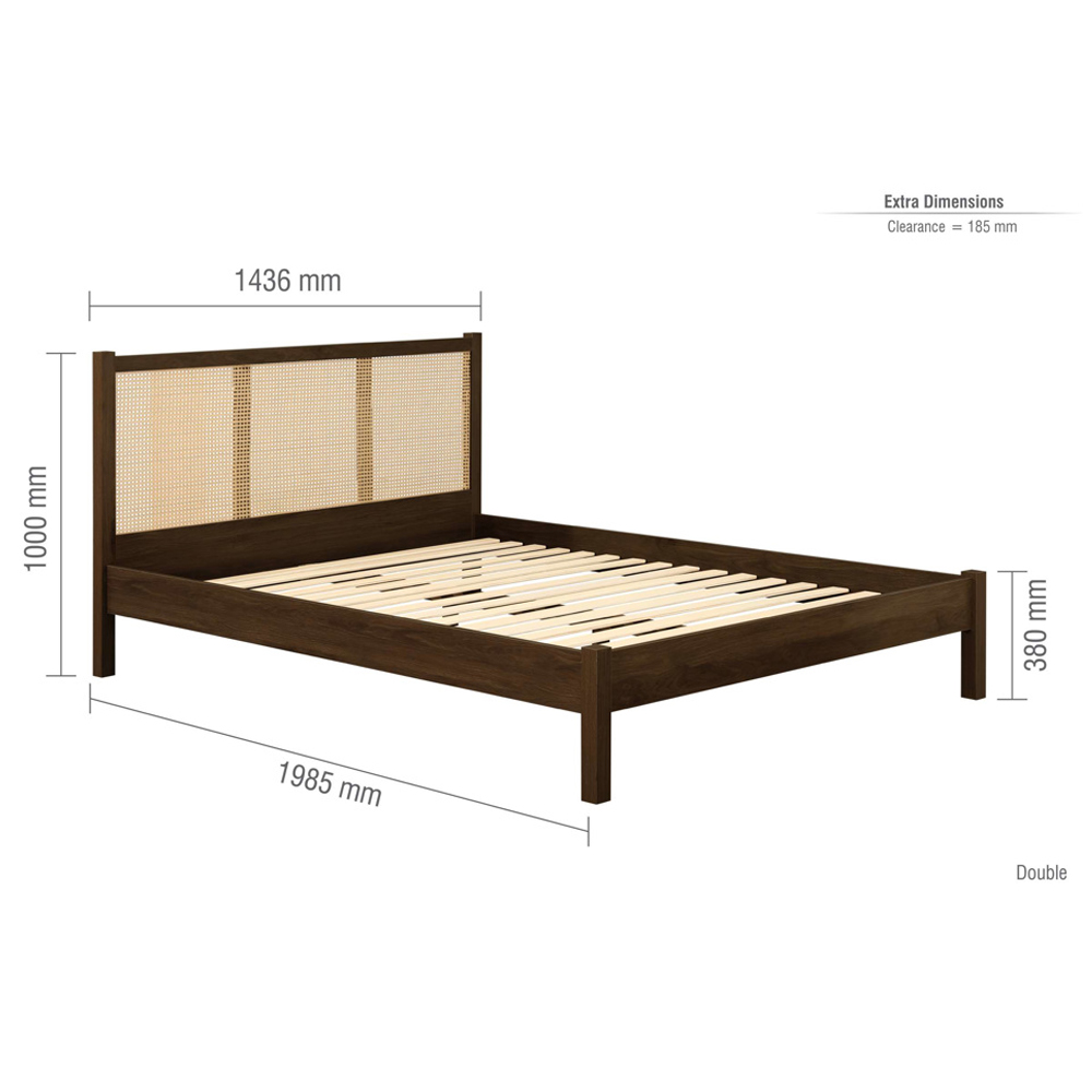 Coralie Wooden Double Bed with Rattan Headboard in Walnut