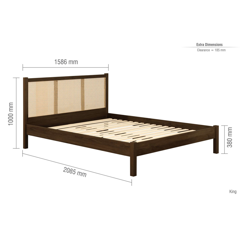 Coralie Wooden King Size Bed with Rattan Headboard in Walnut