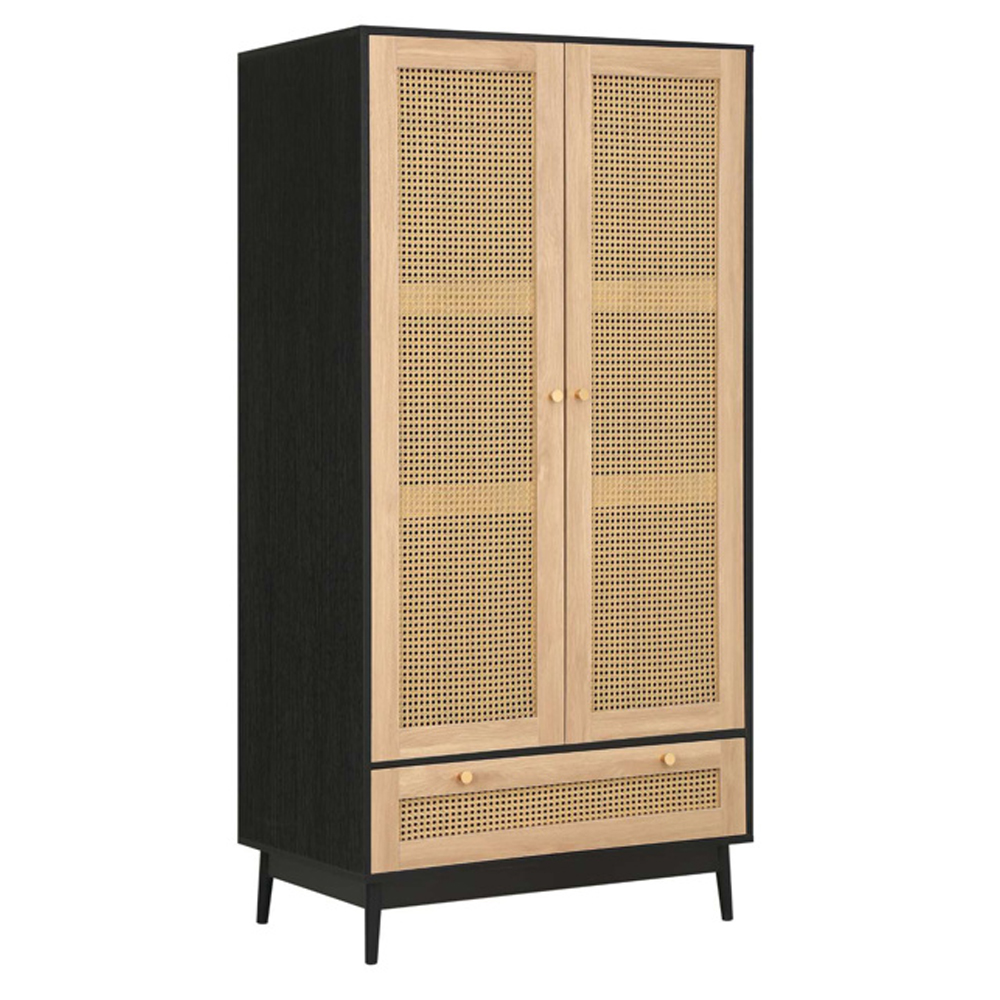 Coralie Wooden Wardrobe With 2 Doors 1 Drawer In Black Oak