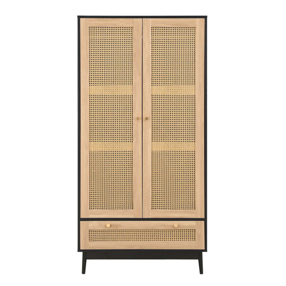 Coralie Wooden Wardrobe With 2 Doors 1 Drawer In Black Oak