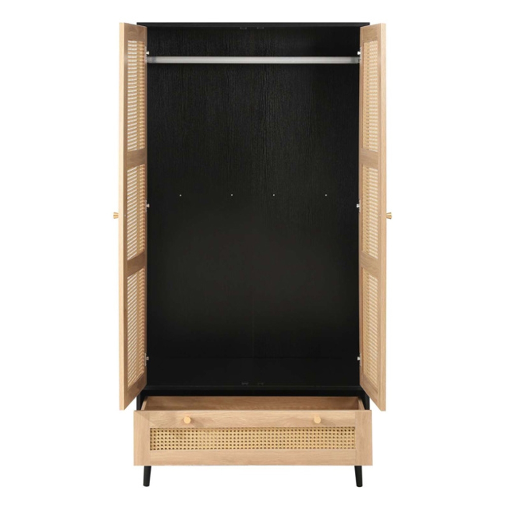 Coralie Wooden Wardrobe With 2 Doors 1 Drawer In Black Oak