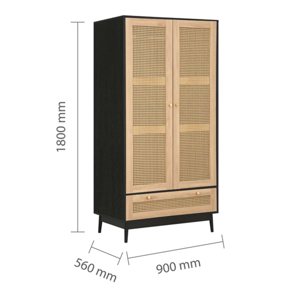 Coralie Wooden Wardrobe With 2 Doors 1 Drawer In Black Oak