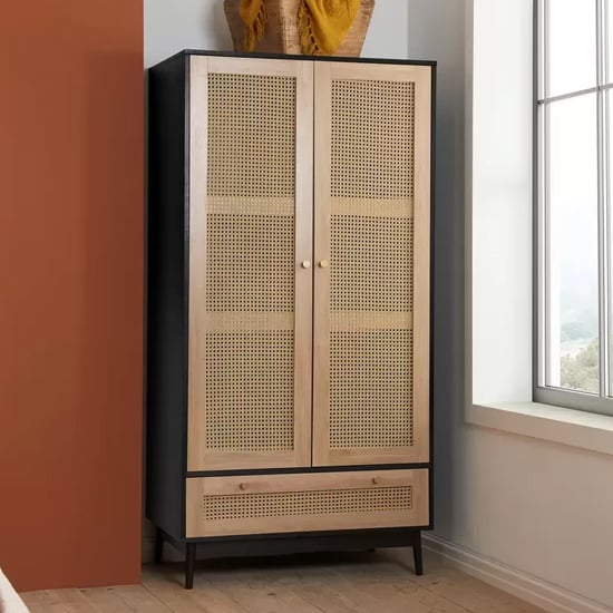 Read more about Coralie wooden wardrobe with 2 doors and 1 drawer in black
