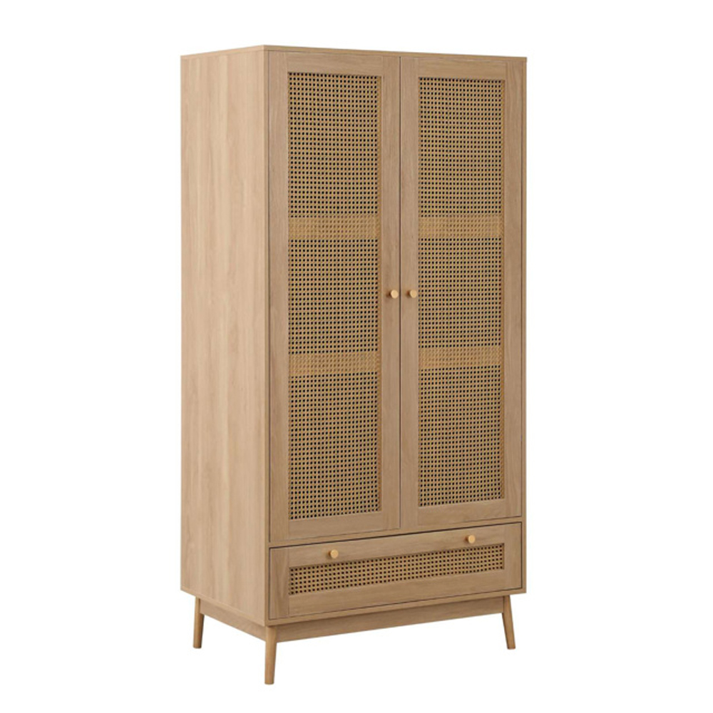 Coralie Wooden Wardrobe With 2 Doors 1 Drawer In Oak