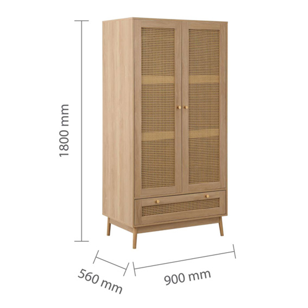 Coralie Wooden Wardrobe With 2 Doors 1 Drawer In Oak