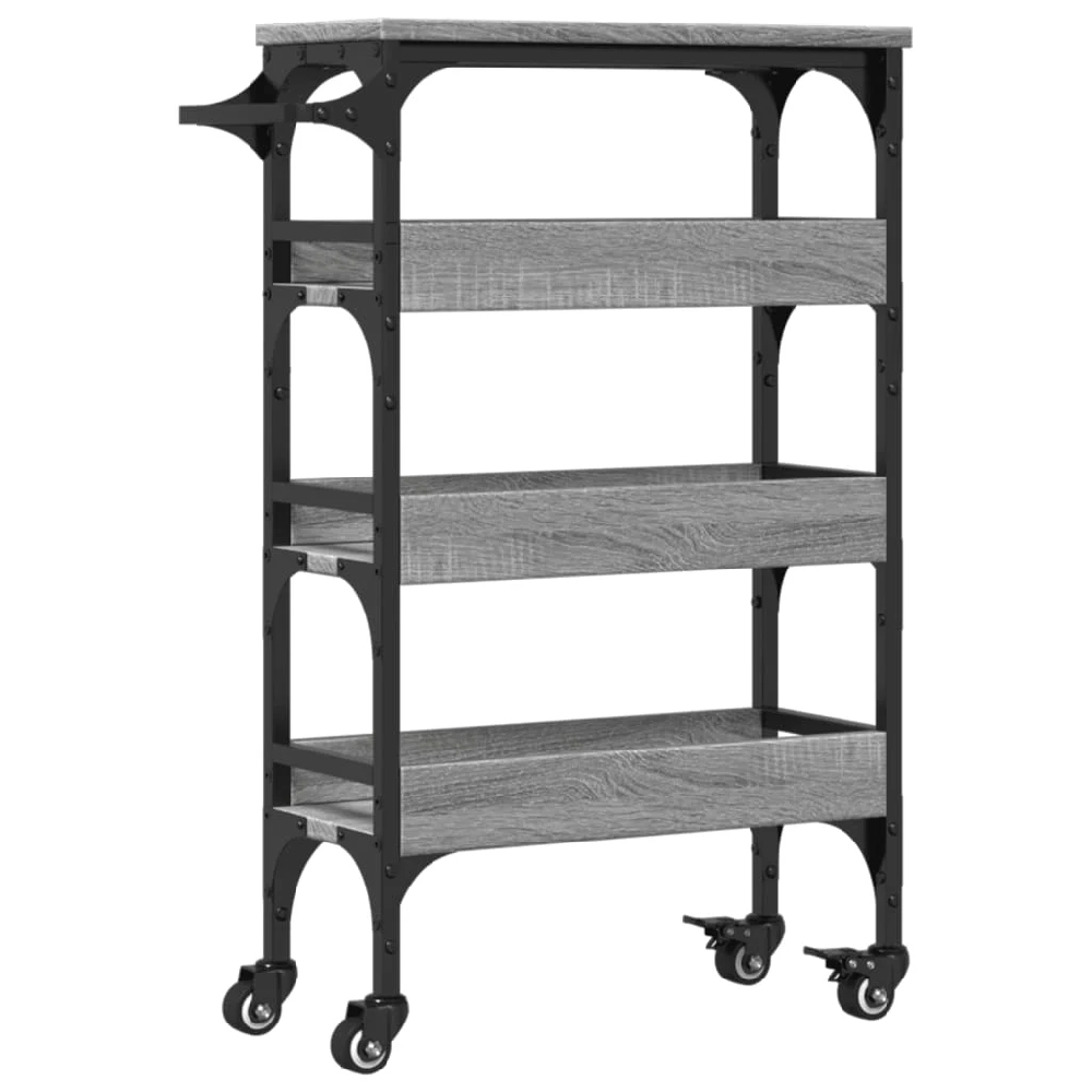 Coralville Wooden Kitchen Trolley With 3 Shelves In Grey Sonoma