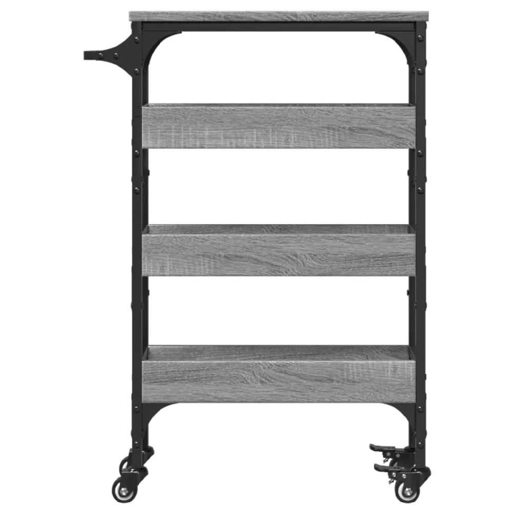 Coralville Wooden Kitchen Trolley With 3 Shelves In Grey Sonoma