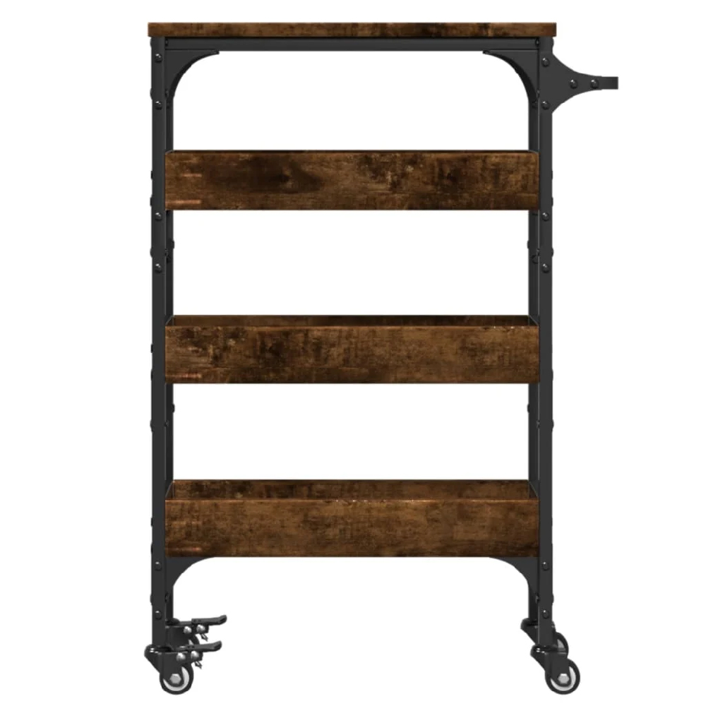 Coralville Wooden Kitchen Trolley With 3 Shelves In Smoked Oak