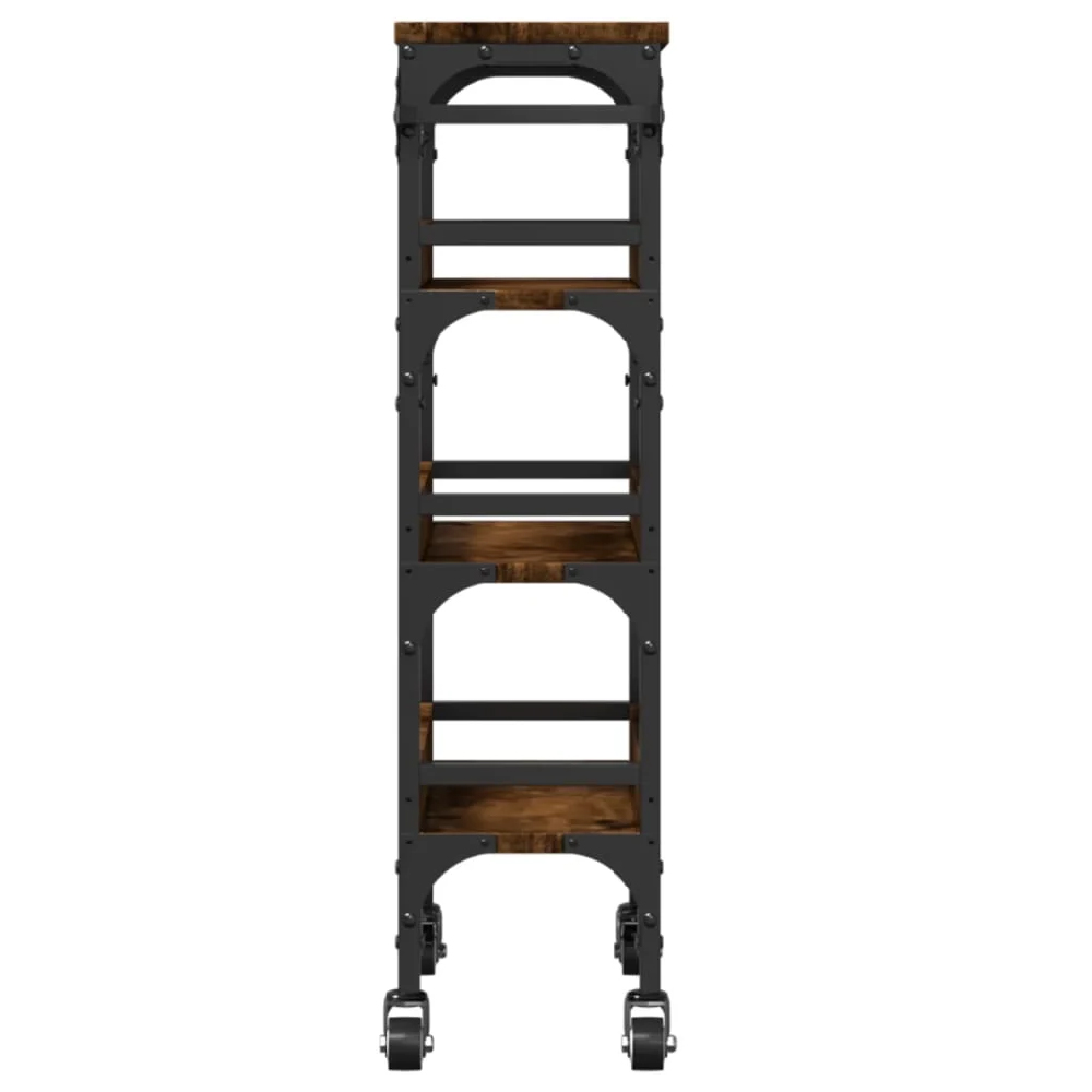 Coralville Wooden Kitchen Trolley With 3 Shelves In Smoked Oak