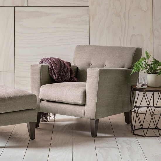 Corban Fabric Armchair In Ranch Beige With Wooden Legs