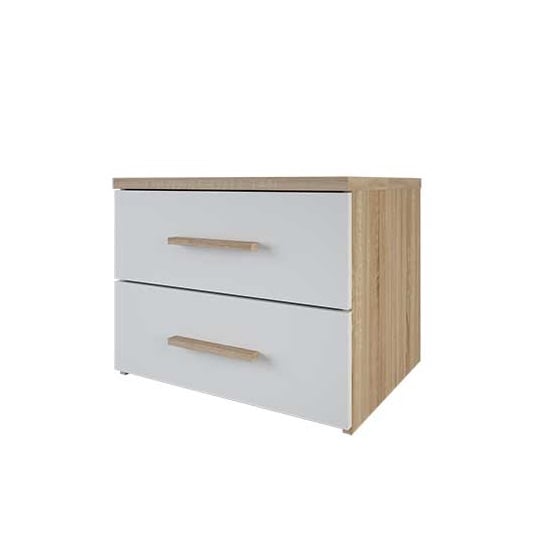 Corban Bedside Cabinet In Brushed Oak And White Pearl