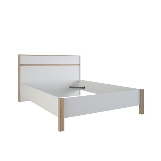 Corban Wooden Double Bed In Brushed Oak And White Pearl