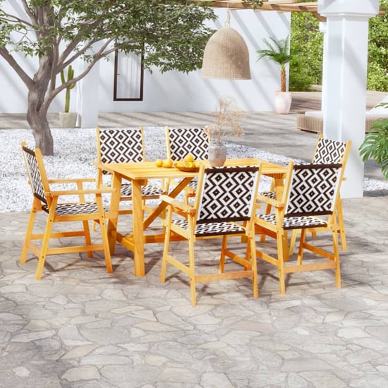 Product photograph of Corbin Medium Acacia Wood 7 Piece Garden Dining Set In Natural from Furniture in Fashion