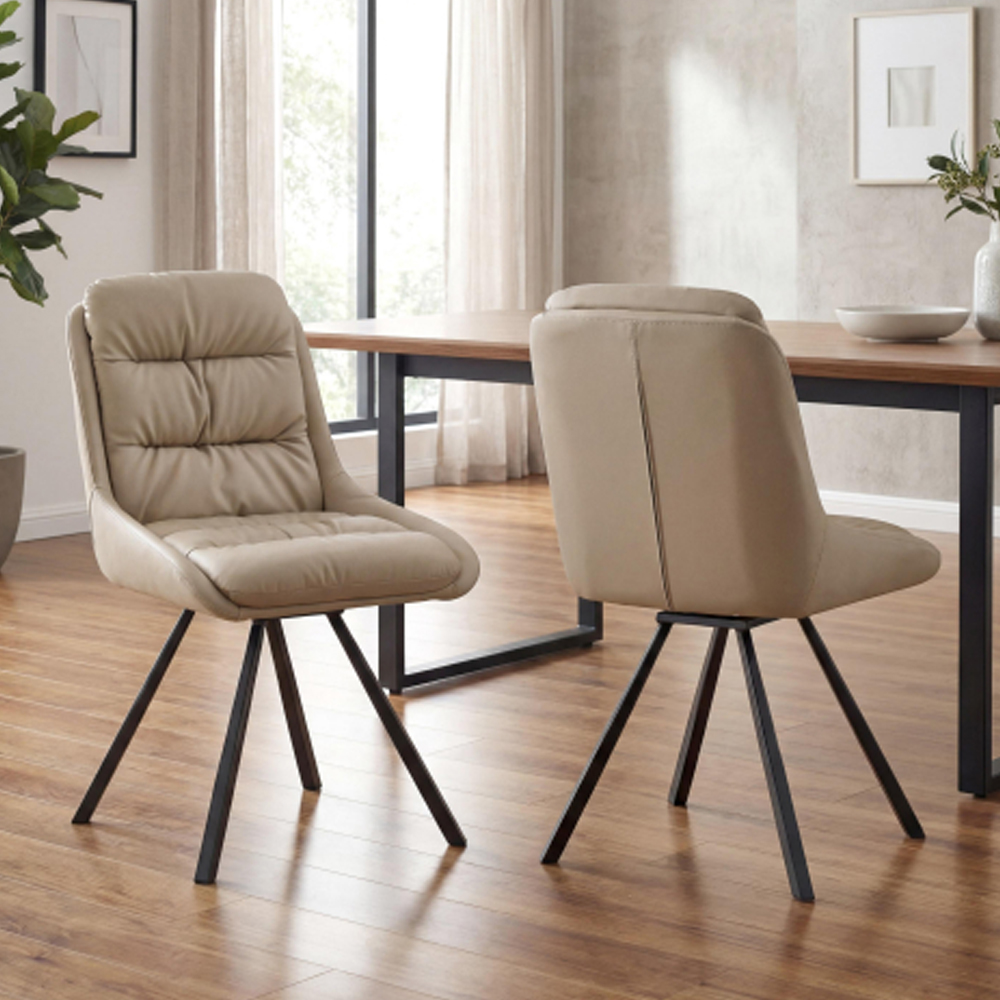 Corbridge Cream Leather Effect Dining Chairs in Pair