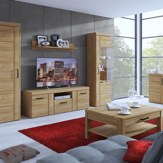 Corco Wooden Tall TV Stand With 2 Doors 1 Drawer In Grandson Oak