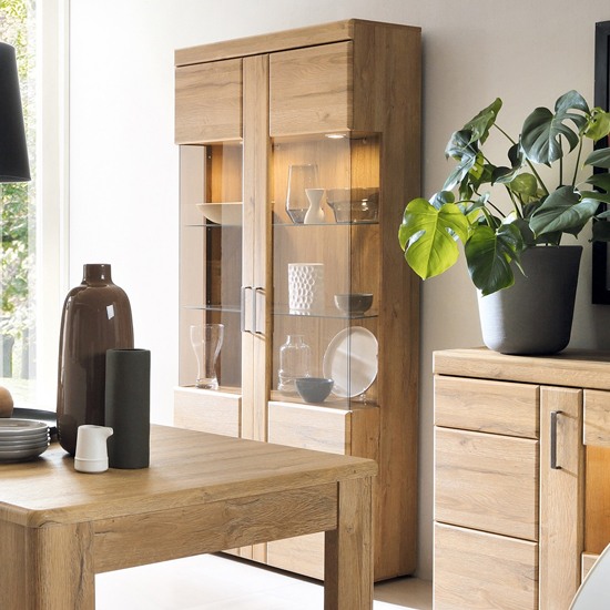 Product photograph of Corco Led Tall Wide 2 Doors Display Cabinet In Grandson Oak from Furniture in Fashion