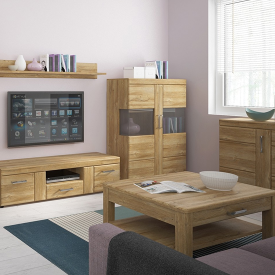 Corco Wooden Wide Display Cabinet With 2 Doors In Grandson Oak
