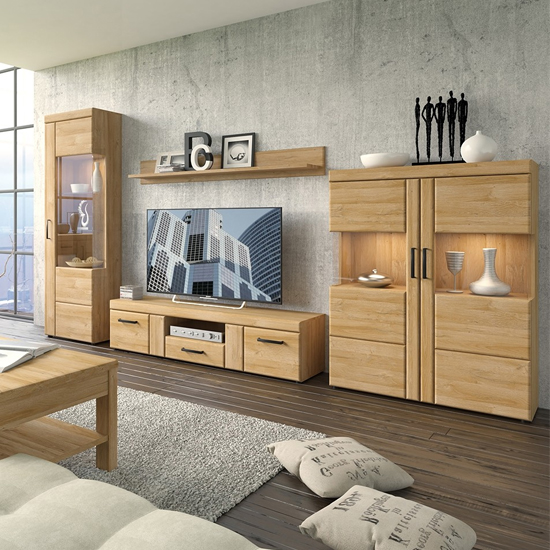 Corco Wooden Wide Display Cabinet With 2 Doors In Grandson Oak