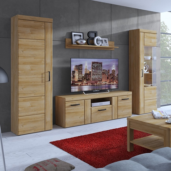 Corco Wooden Tall Left Handed Storage Cabinet In Grandson Oak