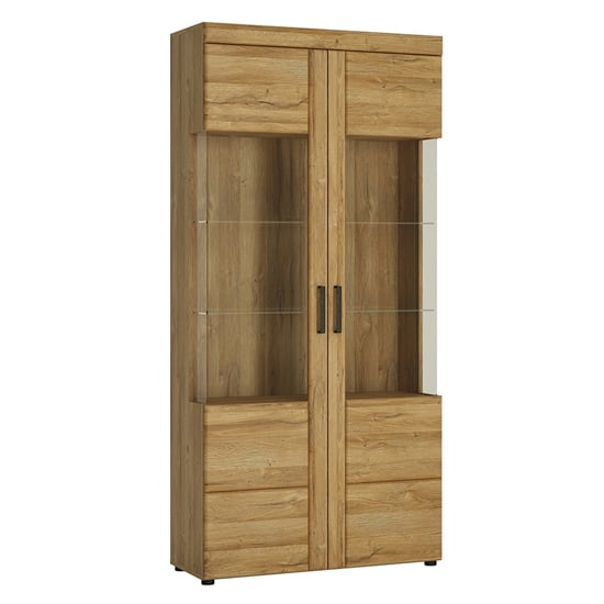 Corco Tall Wide 2 Doors Display Cabinet In Grandson Oak