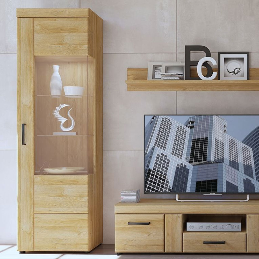 Corco Tall Wooden Right Handed Display Cabinet in Grandson Oak