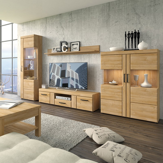 Corco Wooden Wide TV Stand With 2 Doors 1 Drawer In Grandson Oak