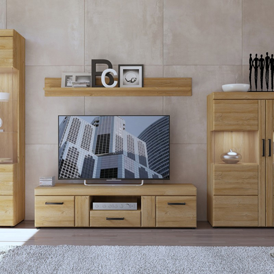 Corco Wooden Wide TV Stand With 2 Doors 1 Drawer In Grandson Oak