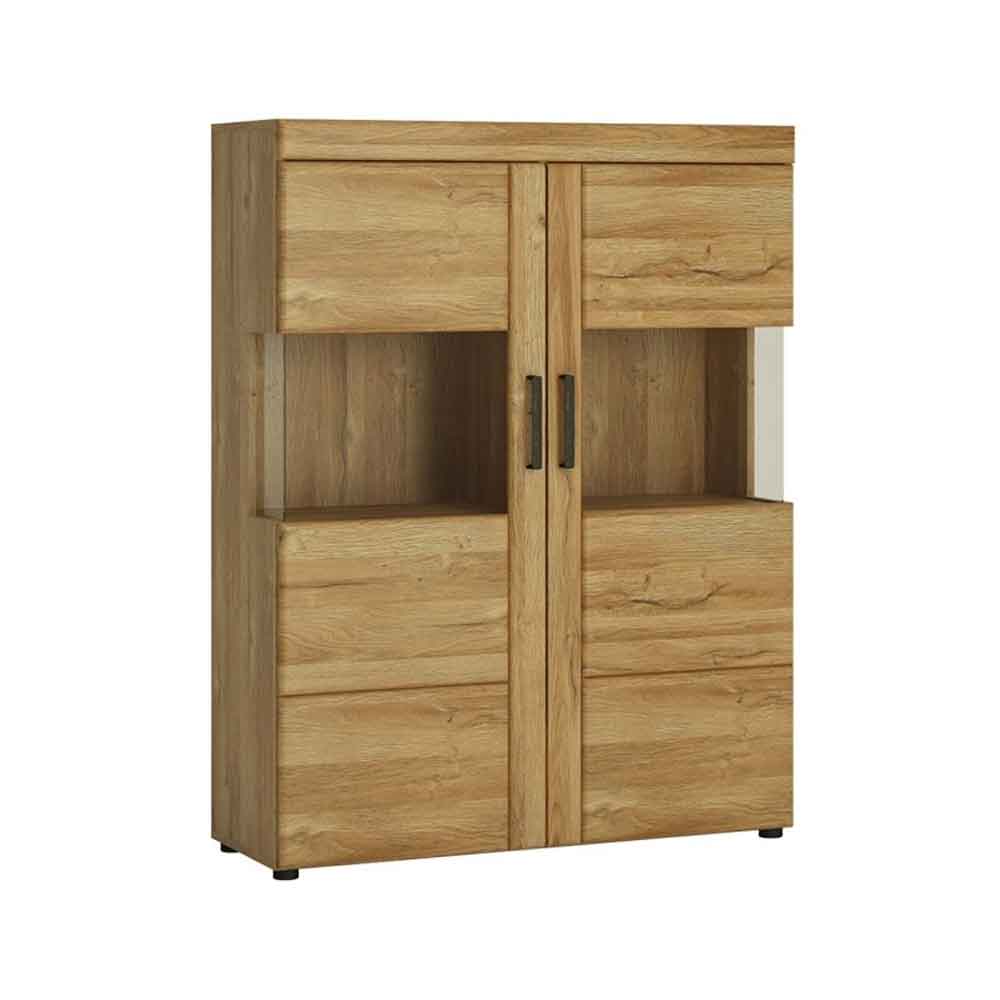 Corco Wide Wooden Display Cabinet with 2 Doors in Grandson Oak