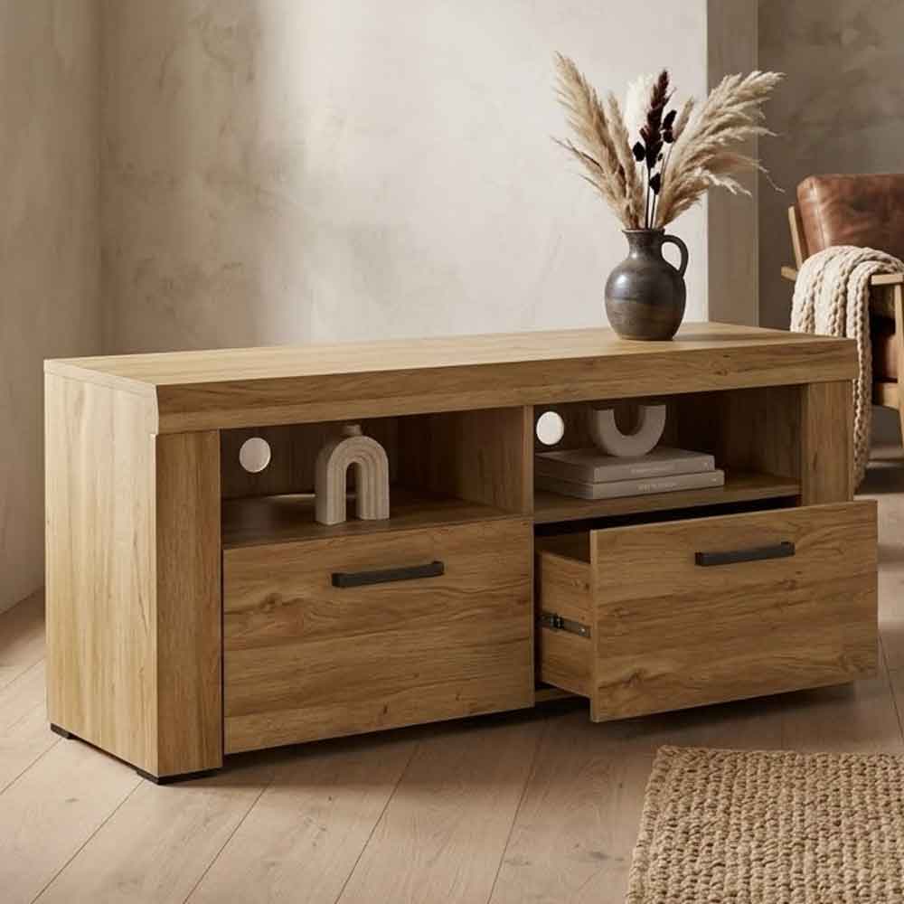 Corco Wooden TV Stand With 2 Drawers In Grandson Oak