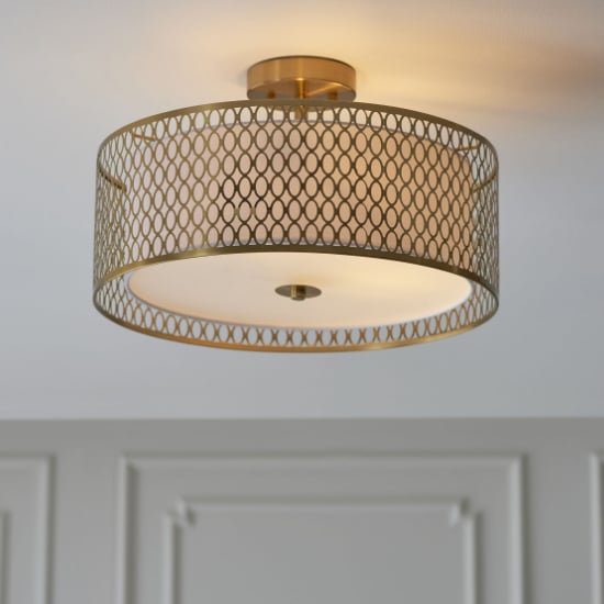 Product photograph of Cordero Round Flush Ceiling Light In Gold from Furniture in Fashion