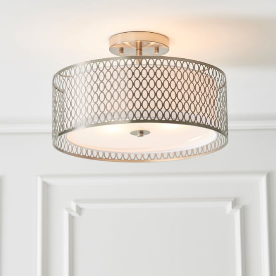 Product photograph of Cordero Round Flush Ceiling Light In Satin Nickel from Furniture in Fashion