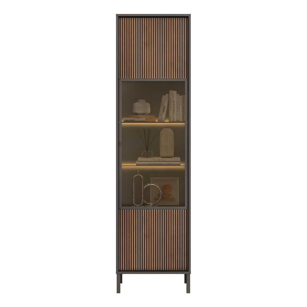 Cordina Tall Wooden Display Cabinet in Lava and Mercure with LED