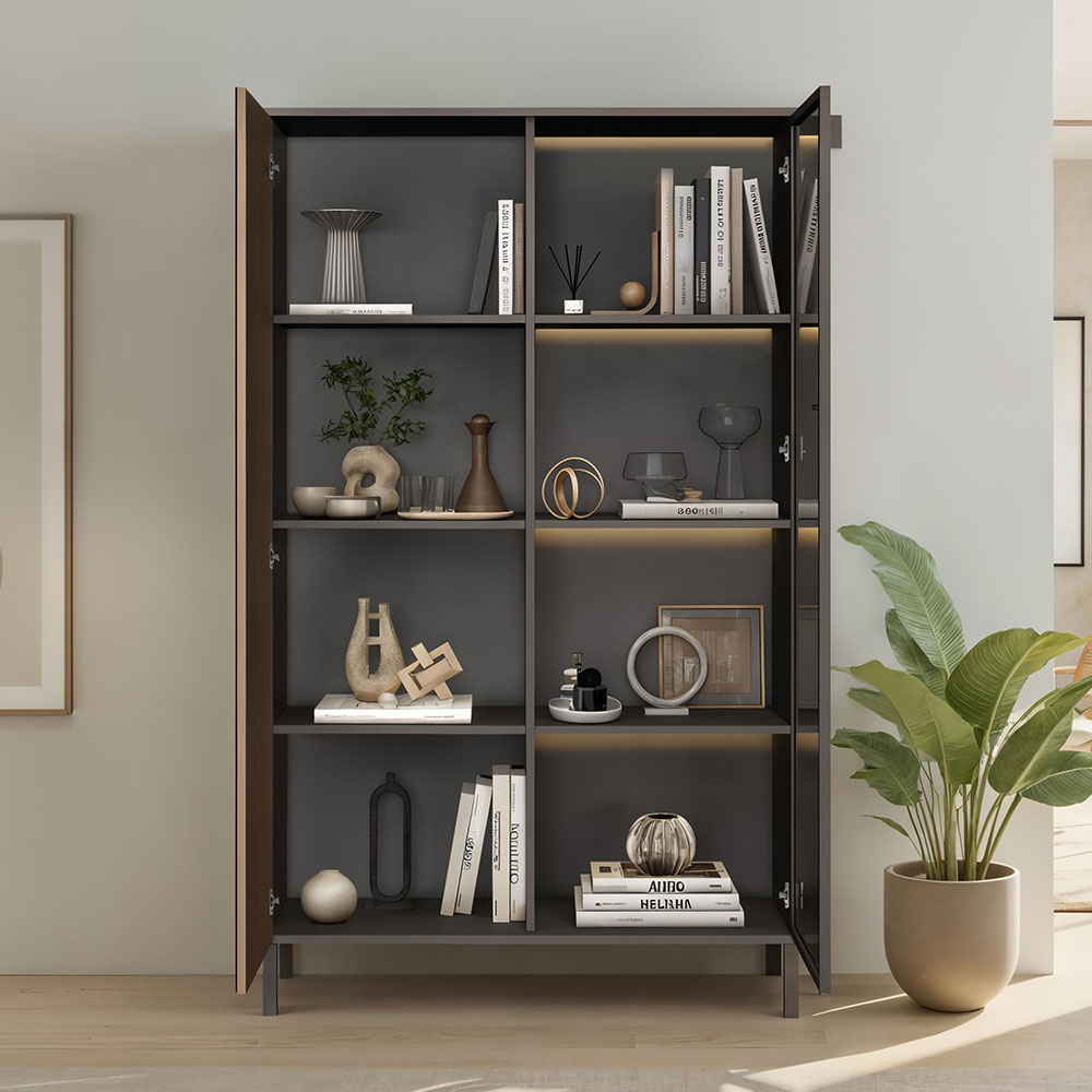 Cordina Wooden Display Cabinet in Lava and Mercure with LED