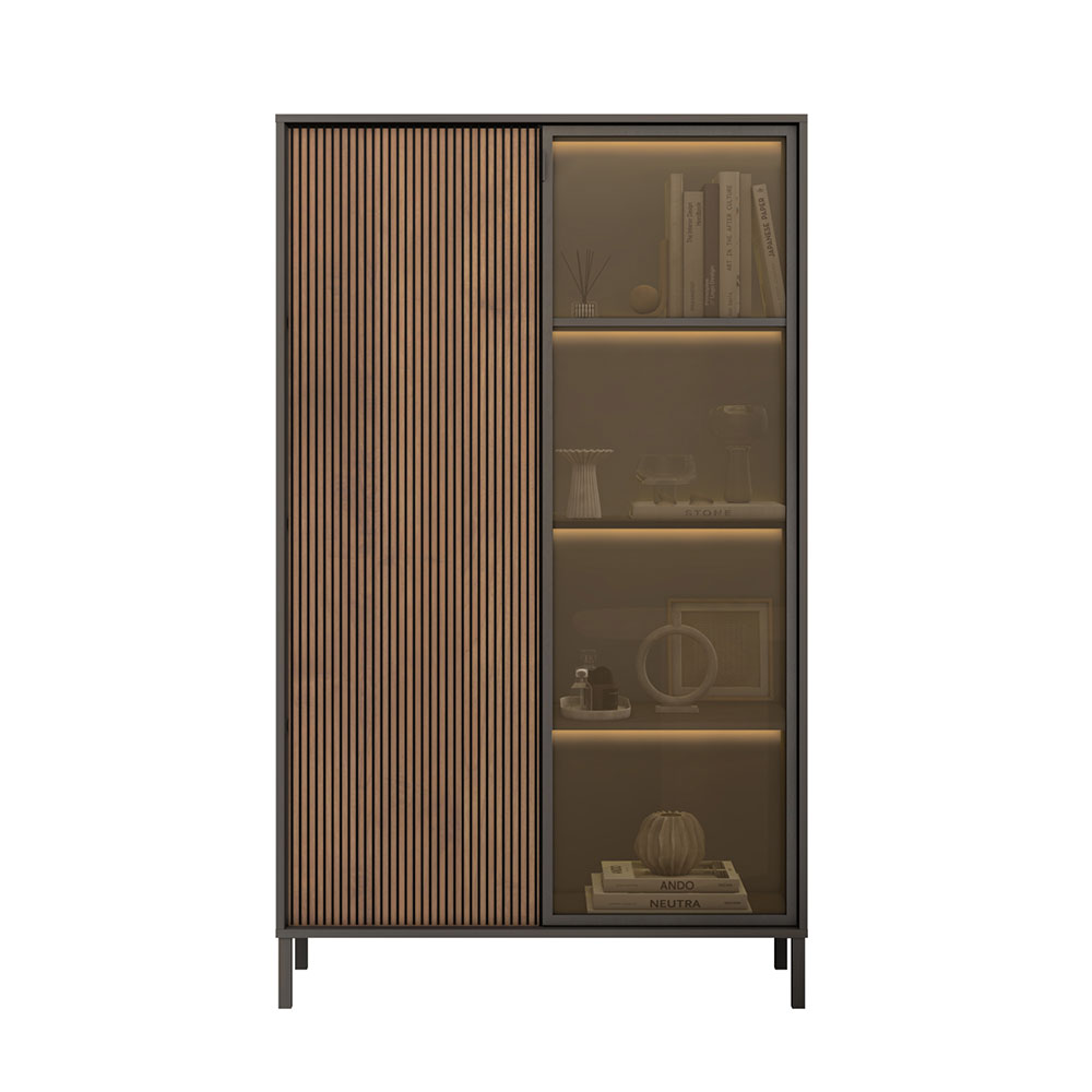 Cordina Wooden Display Cabinet in Lava and Mercure with LED