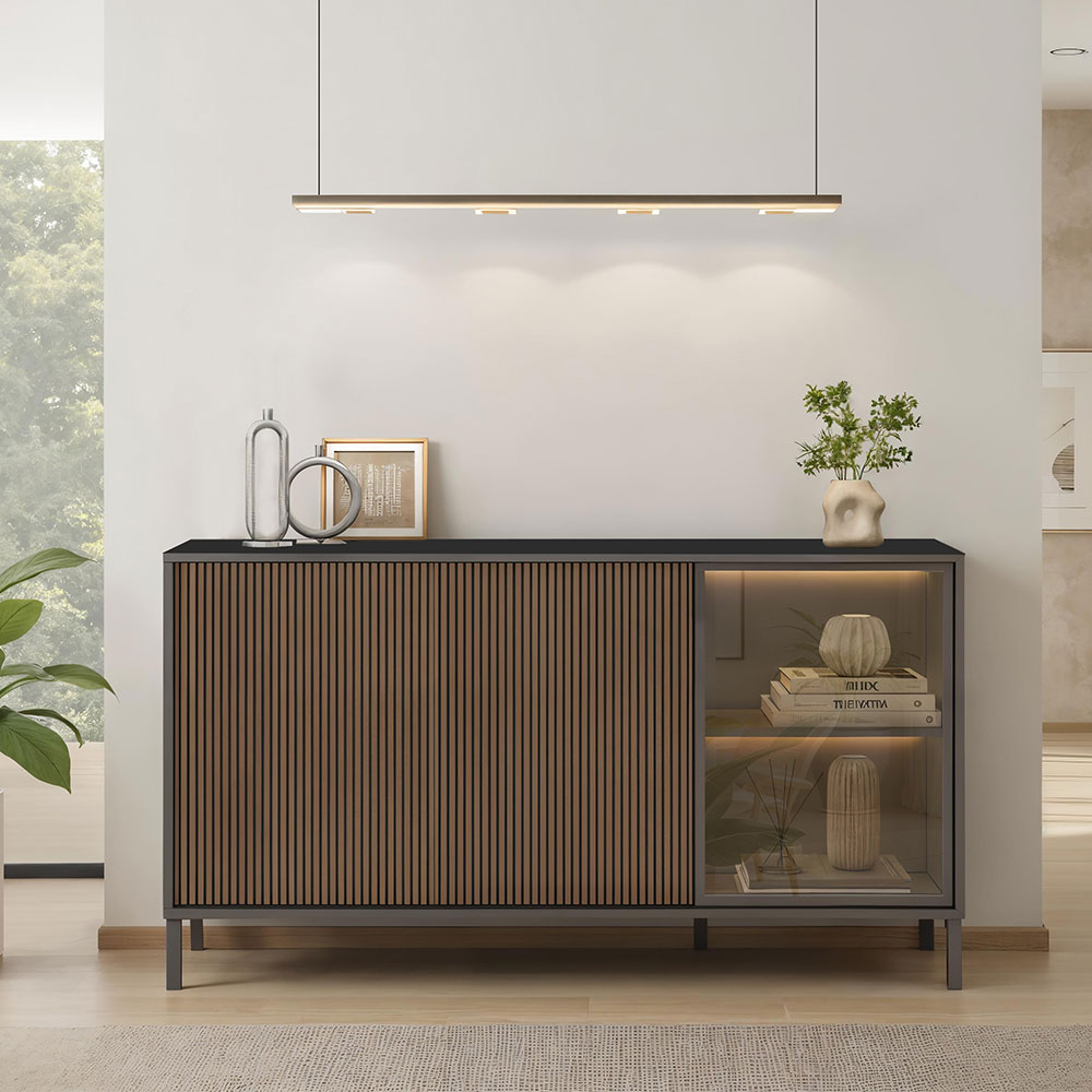 Cordina Wooden Sideboard 3 Doors in Lava and Mercure with LED
