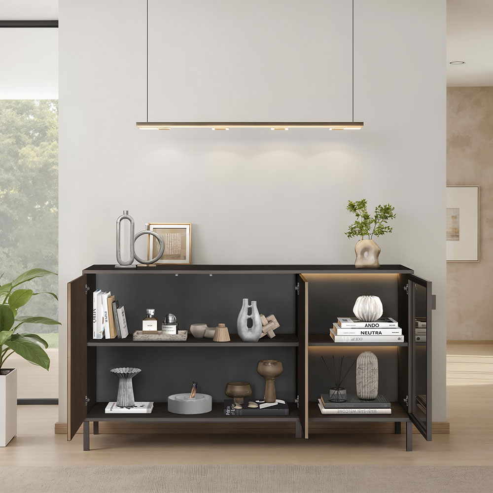 Cordina Wooden Sideboard 3 Doors in Lava and Mercure with LED