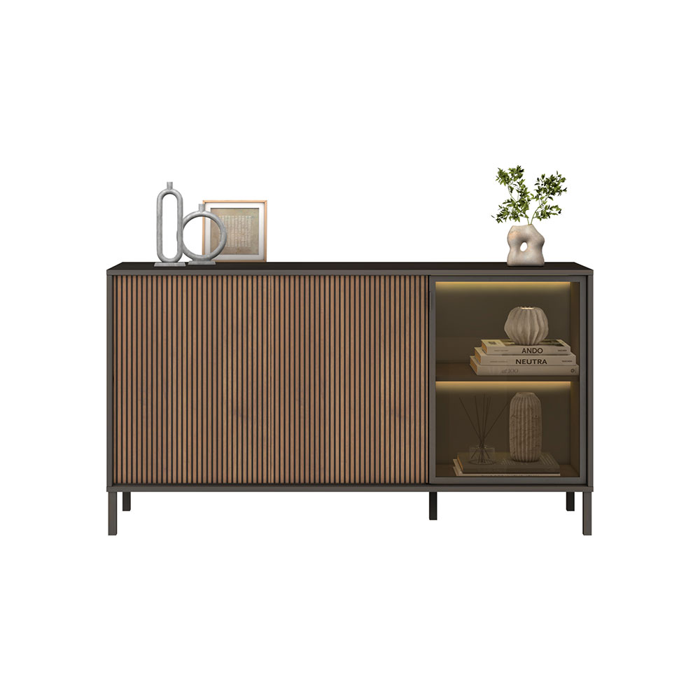 Cordina Wooden Sideboard 3 Doors in Lava and Mercure with LED