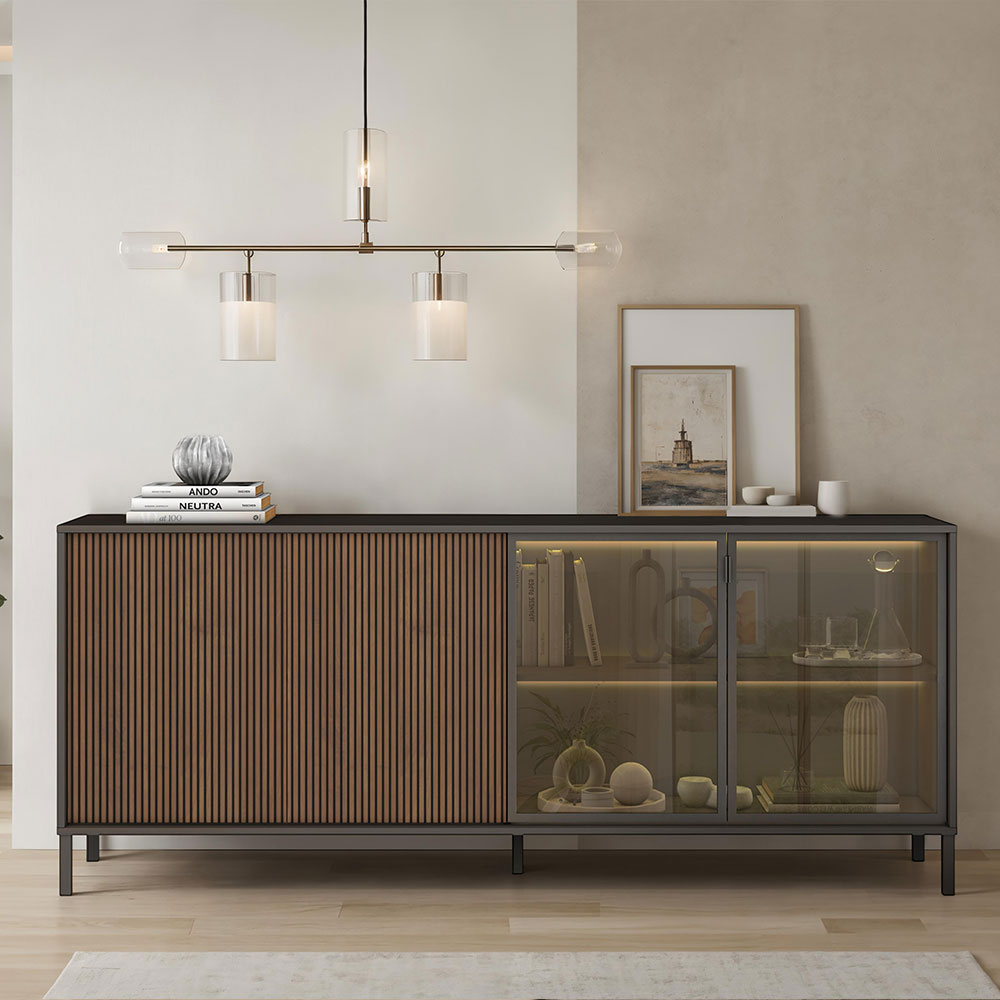 Cordina Wooden Sideboard 4 Doors in Lava and Mercure with LED