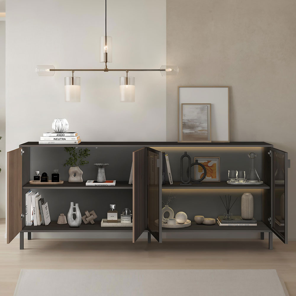 Cordina Wooden Sideboard 4 Doors in Lava and Mercure with LED