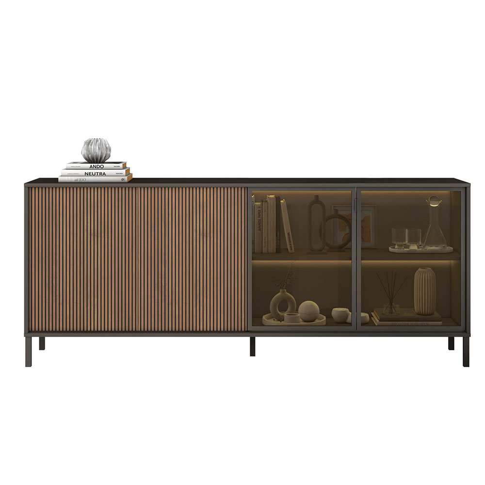 Cordina Wooden Sideboard 4 Doors in Lava and Mercure with LED