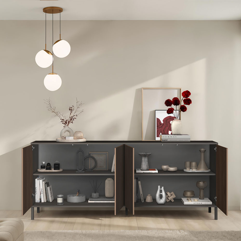 Cordina Wooden Sideboard with 4 Doors in Lava and Mercure