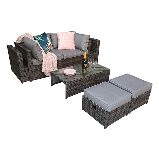 Cordoba Modular Lounge Sofa Set In Mixed Flat Grey Weave