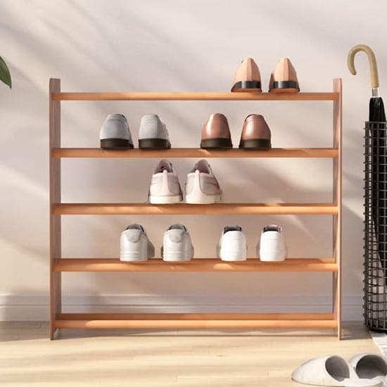 Read more about Cordova 5 tier extra wide wooden shoe storage rack in brown
