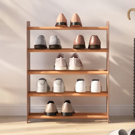 Photo of Cordova 5 tier wide wooden shoe storage rack in brown