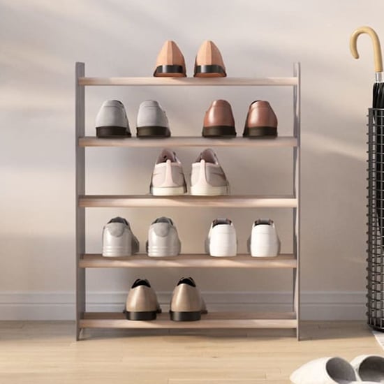 Photo of Cordova 5 tier wide wooden shoe storage rack in grey