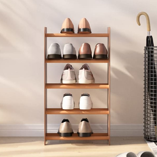 Read more about Cordova 5 tier wooden shoe storage rack in brown