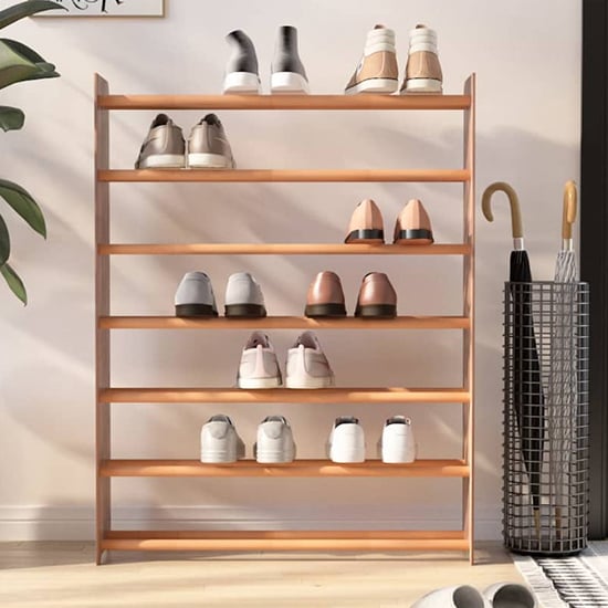 Photo of Cordova 7 tier extra wide wooden shoe storage rack in brown